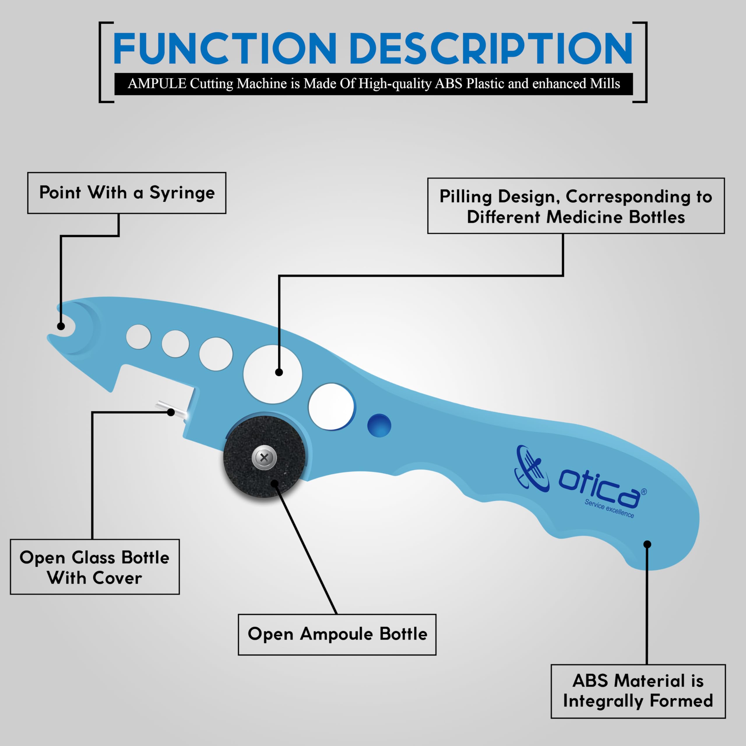 OTICA Ampoule Cutter for Doctors Nurse, Glass Bottle Cap Remover Cutter Ampule Breaker for Hospital and Clinic (Blue)
